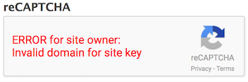 reCaptcha invalid site key error message